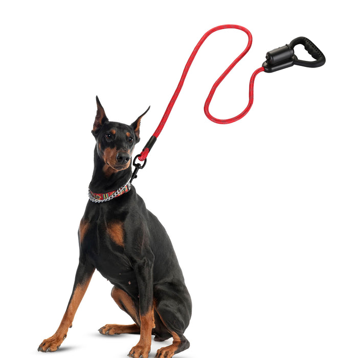 Reflective Durable 2 In1 Dog Leash 5ft Hands-Free Waste Bag Dispenser for Training Hiking Red