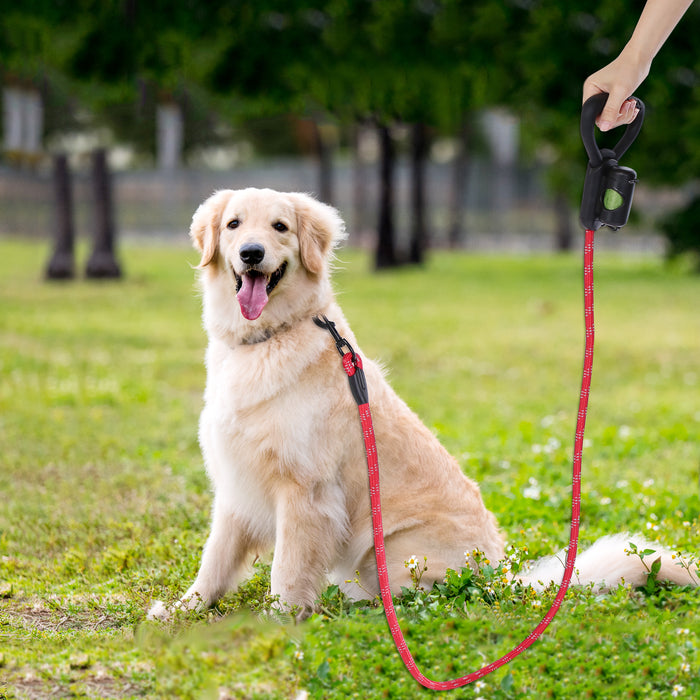 Reflective Durable 2 In1 Dog Leash 5ft Hands-Free Waste Bag Dispenser for Training Hiking Red