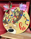 Reindeer Lights Wooden Door Hanger