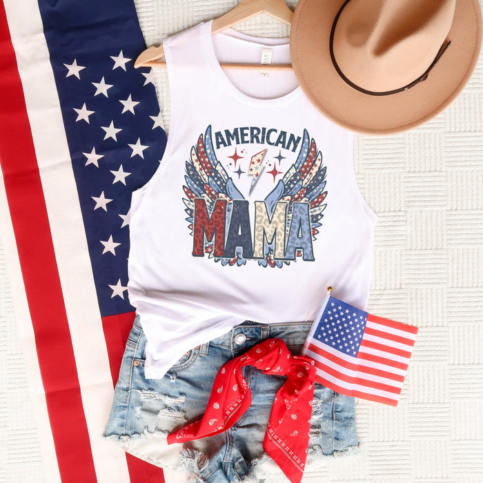Retro American Mama Rock-n-Roll Bella Canvas Muscle Tank Top - Trendznmore