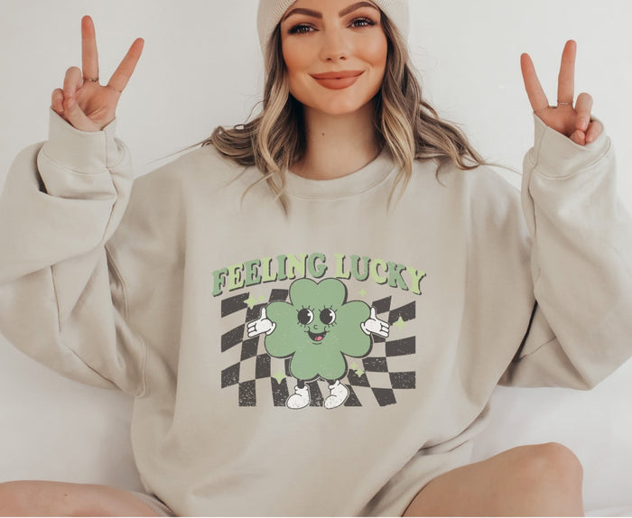 Retro Feeling Lucky St. Patrick's Day Crewneck Sweatshirt - Trendznmore