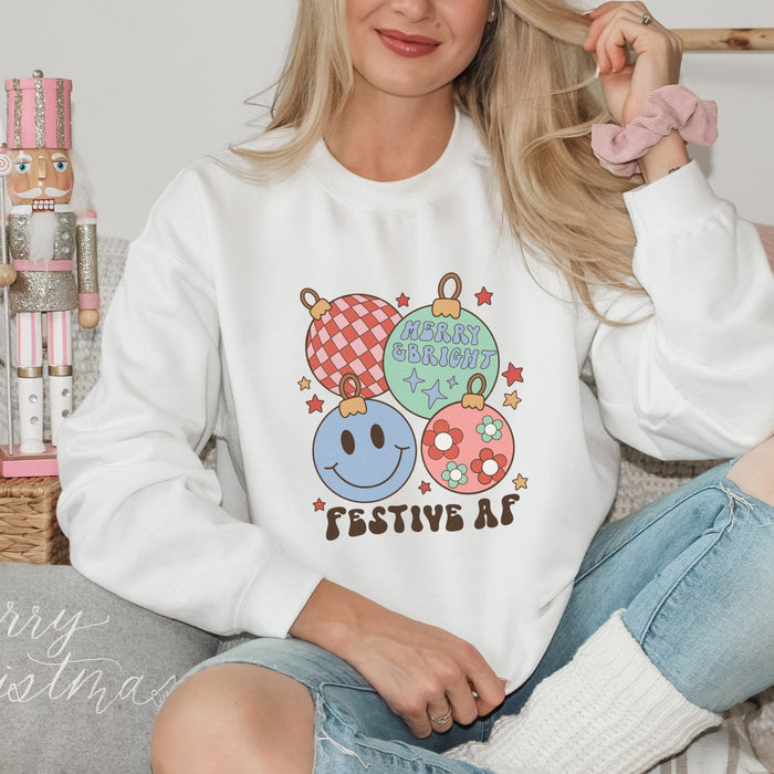 Retro Festive AF Christmas Sweatshirt - Trendznmore