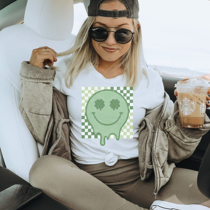 Retro Melting Shamrock Smiley St. Patrick's Day T-Shirt - Trendznmore