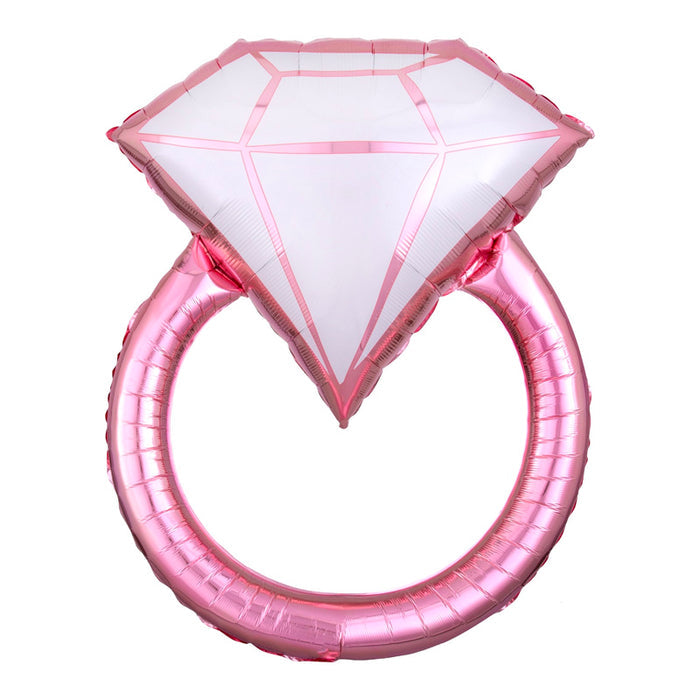 A pink, diamond-shaped balloon, resembling a rose gold ring, designed for parties such as engagement celebrations or bridal showers.