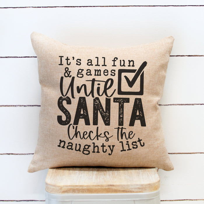 Santa Checks Naughty List Black Christmas Pillow Cover - Trendznmore
