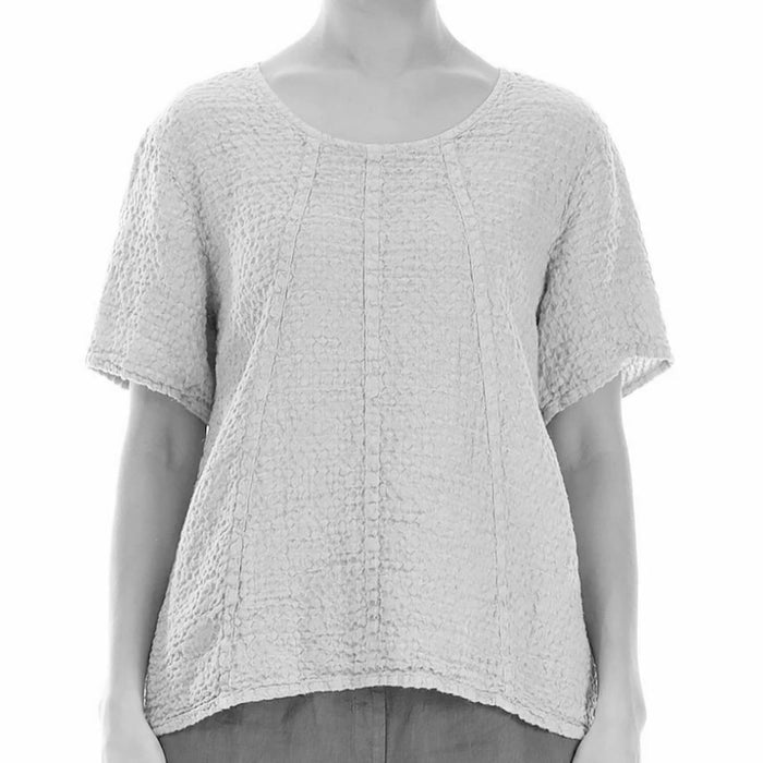 Short Sleeve Textured Linen Blouse - White (Only XS Left)
