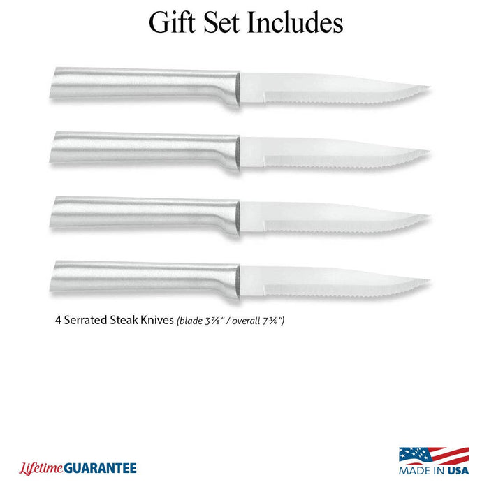 Silver Four Serrated Steak Knives Gift Set