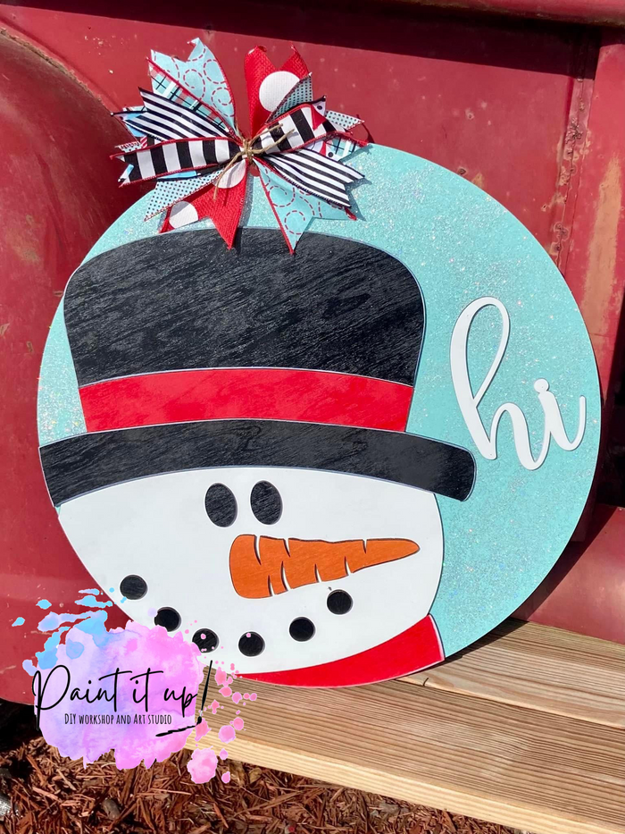 Snowman Closeup Wood Sign