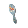 Solar Eclipse hand-painted horse hair brush with blue and red design on white background