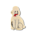 Cream-colored hand-painted poodle compact mirror with red bow on white background