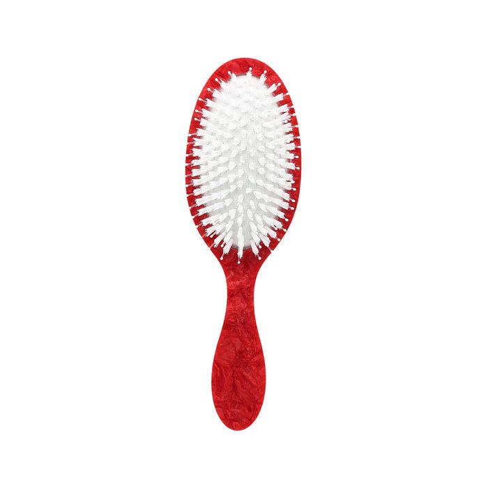 Red Sakura Blossom hand-painted paddle brush with white bristles on white background