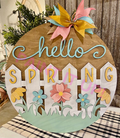 Spring Fence and Flowers Wooden Door Hanger