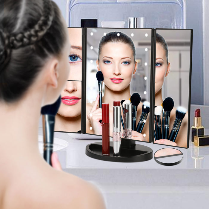 Standing Make Up Mirror Vanity USB 21 LED Light 10X 3X 2X 1X Magnification Black