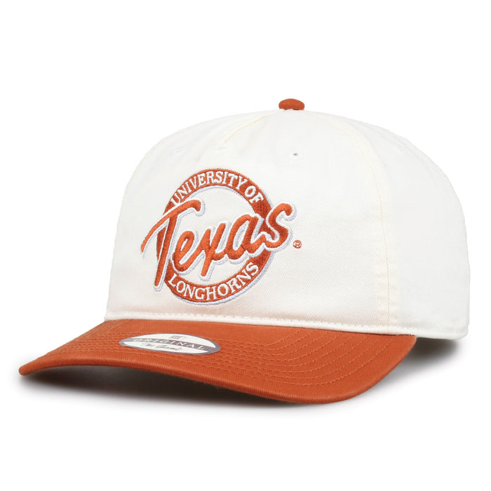 Texas Original Circle snapback hat showing embroidered front design and curved brim, angled view