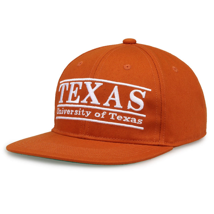 Texas Retro Bar snapback hat in burnt orange, angled view