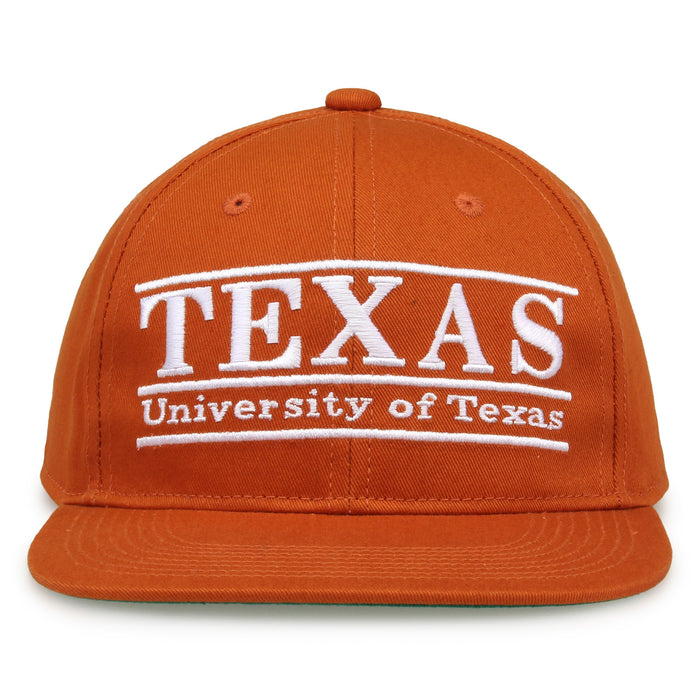 Texas Retro Bar snapback hat in burnt orange, front view