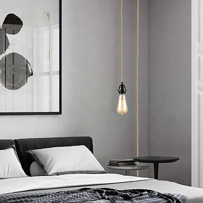 Twisted Hemp Rope Pendant Light Kit UK Plug, E27 Fitting ~6027