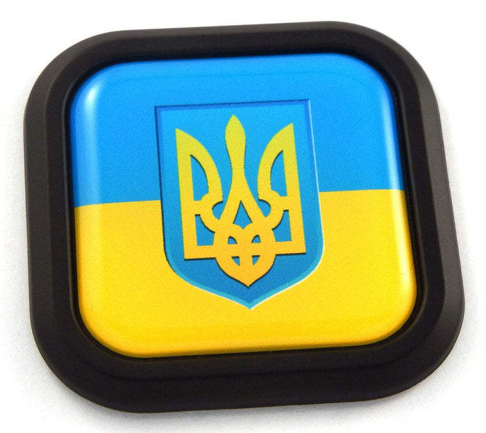 Ukraine Flag Square Black rim Emblem Car 3D Decal Badge Hood Bumper sticker 2"
