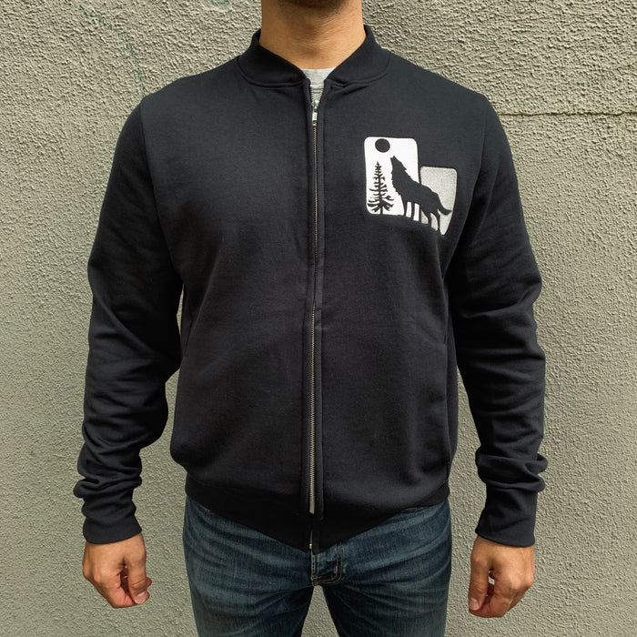 Unisex Bomber Jacket - Black w/ Wolf