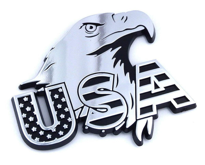 USA American Eagle Flag Black with Chrome Eagle Plastic car Emblem Decal 3"