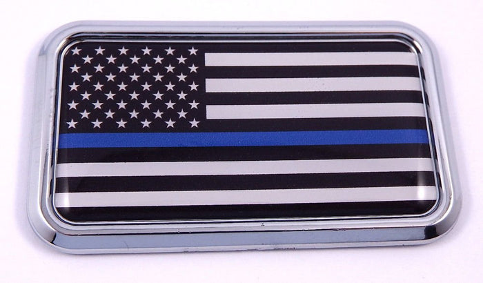 USA Thin Blue Line Police rectanguglar Chrome Emblem Car Decal Sticker 3"x1.75"