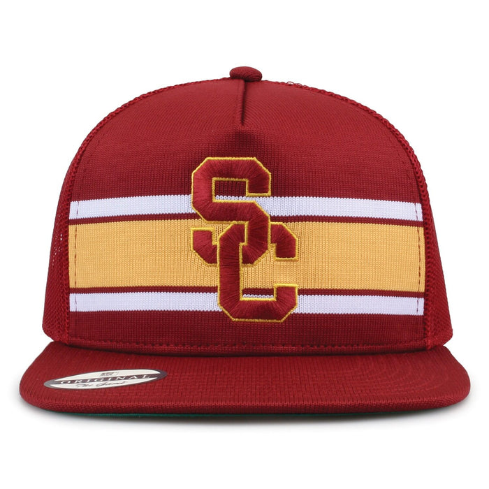 University of Southern California Class of '92 trucker hat, front view with embroidered logo and stripes