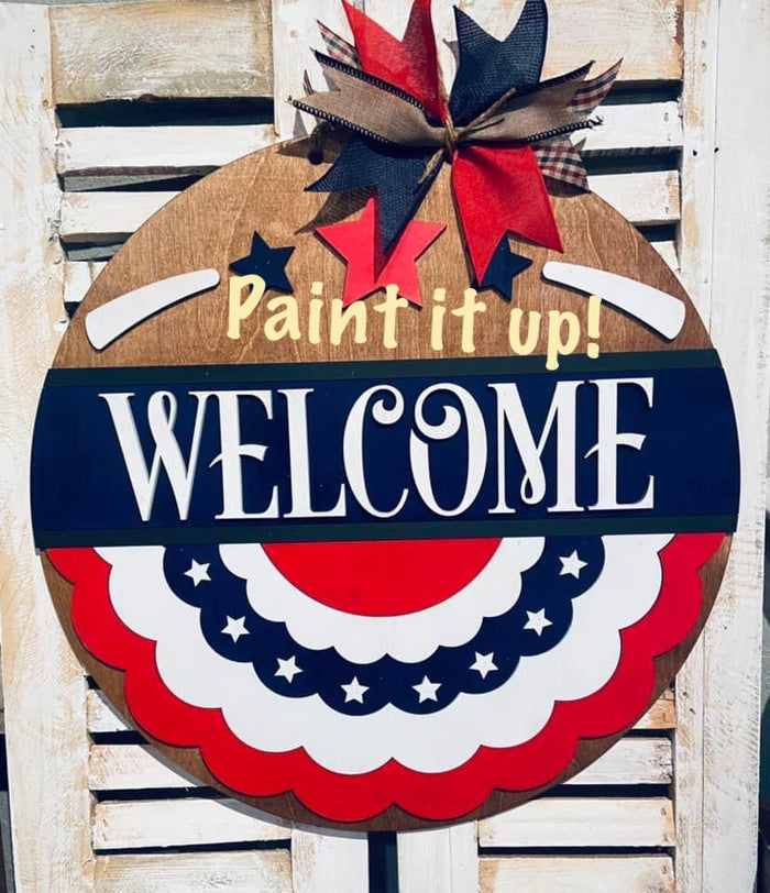 Welcome Flag Bunting Wooden Door Hanger