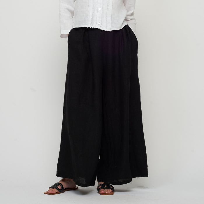Wide Leg Linen Ankle Pant - Black (Only XS + L Left)