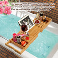 Wooden Bathtub Tray Extendable Adjustable Non-Slip with Wine Glass Slot Phone Tray Book Holder