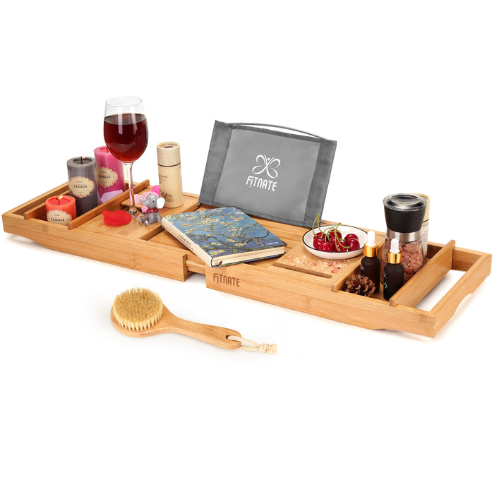 Wooden Bathtub Tray Extendable Adjustable Non-Slip with Wine Glass Slot Phone Tray Book Holder