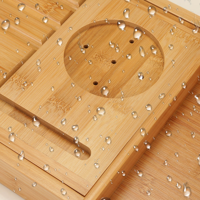 Wooden Bathtub Tray Extendable Adjustable Non-Slip with Wine Glass Slot Phone Tray Book Holder