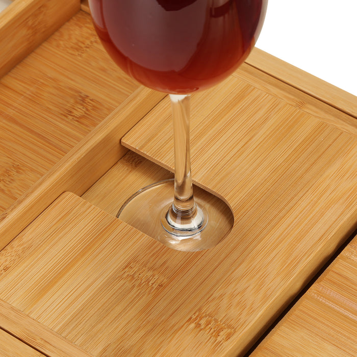 Wooden Bathtub Tray Extendable Adjustable Non-Slip with Wine Glass Slot Phone Tray Book Holder