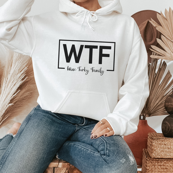 WTF Wine Turkey Family Funny Thanksgiving Graphic Hoodie